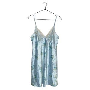 Secret Treasures Light Blue Cream Lace Satin Floor Slip Dress